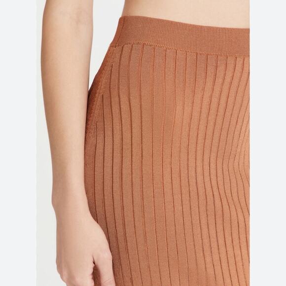 Free People Beach To Night Stretch Ribbed Knit Rustic Orange Midi Skirt - Picture 3 of 12